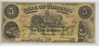 ✪ 1912 $5 Bank Of Toronto - Great Historical Chartered Bank Note With 20 Known photo