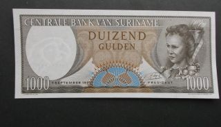 1963 Surinam 1000 Gulden Banknote Crisp Uncirculated (?) photo