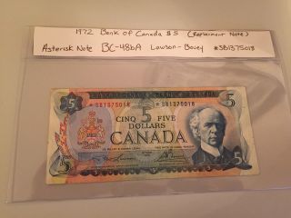 1972 Canada $5 Dollar Replacement Note photo