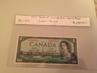 1954 Canada $1 Dollar Devils Face Note photo
