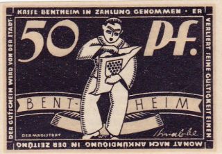 1921 Germany (bentheim) 50 Pfennig ' Notgeld ' Banknote photo