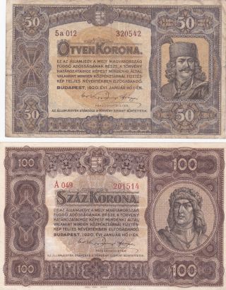 2 Different Issue Of 100&50 Korona 1920 Issue photo