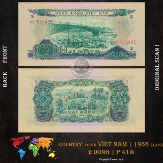 South Vietnam - 2 Dong 1966 (1975) (pick 41a) Banknote Xf, photo
