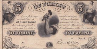 5 Forint/gulden 1852 Issue Hungarian Rebell Note Aunc photo