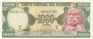 1988 Ecuador 1,  000 Sucres Banknote photo