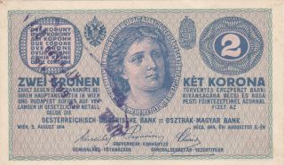 2 Korona Kronen Rare Type Note 1919 Extrafine With Shs Millitary Stamp photo