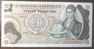 Columbia Pk 409c 1974 20 Pesos Oro Banknote photo