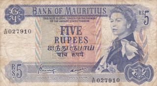 5 Rupees From Mauritius Rare Issued Vg Note photo