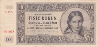 1000 Korun From Czechoslovakia 1945 Rare Issue.  Fine photo
