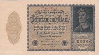 10 000 Reichs Marks From Germany From 1922 Very Fine Note photo