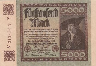 5 000 Reichs Marks From Germany From 1922 Very Fine Note photo