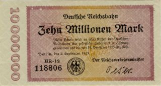 Germany 10.  000.  000 Mark 1923 Reichsbahn 118806 photo