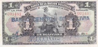 1 Boliviano From Bolivia 1911,  Rare Note photo