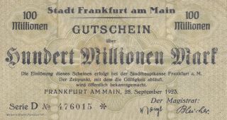 100 000 000 Marks From Germany From 1923 Very Fine Note photo