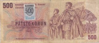 500 Korun From Czechoslovakia With Slovakian Stamp Very Rare Note High Value photo