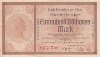 1000 000 000 Marks From Germany From 1923 Very Fine Note photo