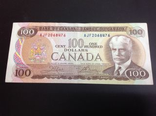 1 X 1975 Canadian Paper Money $100 Dollar Bill - Bank Of Canada Authentic photo