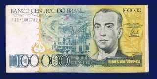 Brazil Banknote 100.  000 Cruzeiros 1985 Pic 205 Very Fine Grade photo