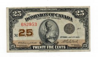 1923 Dominion Of Canada Twenty Five Cents Banknote photo
