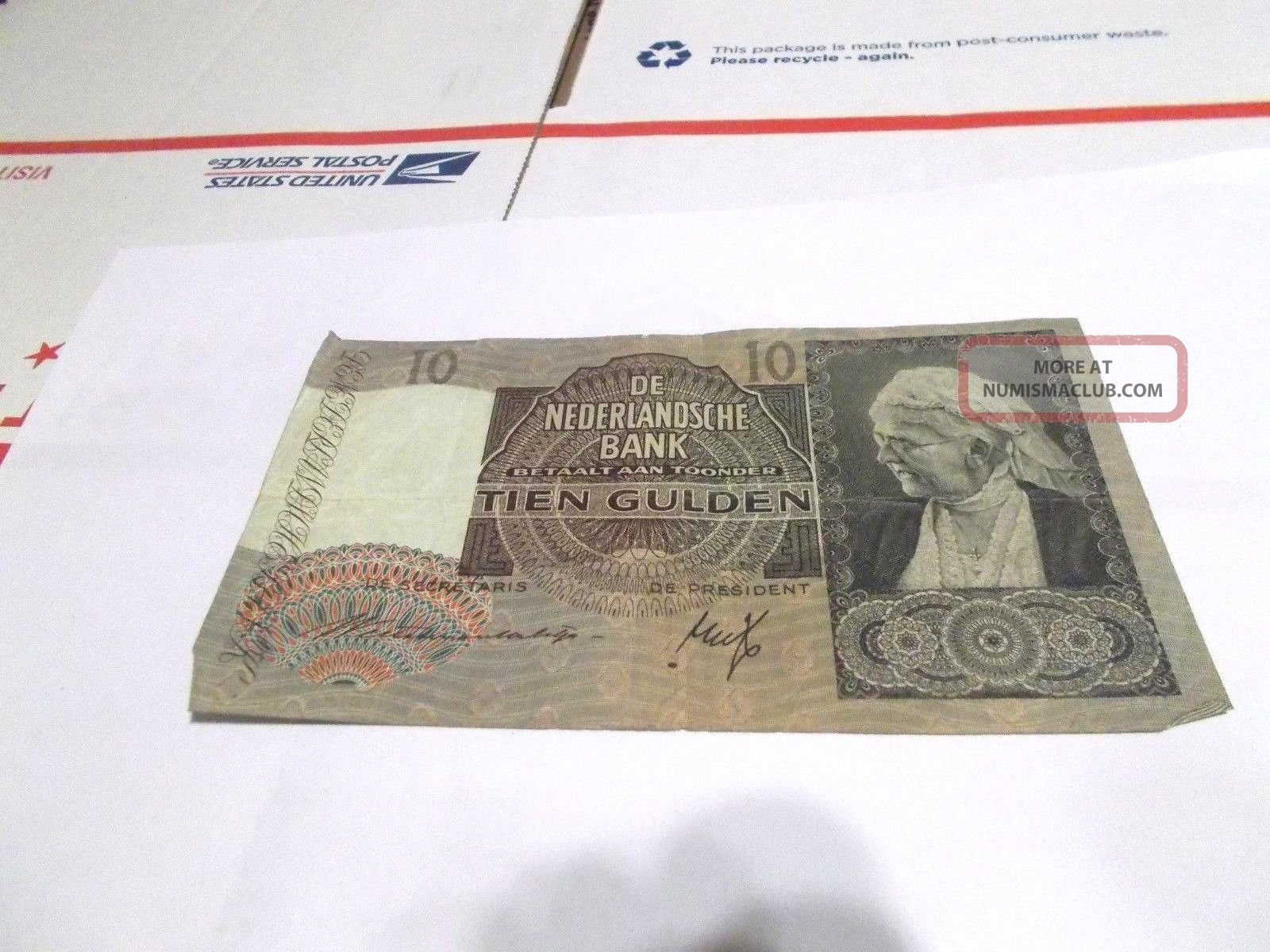 1940 Netherlands 10 Gulden Banknote Tien Note De Nederlandsche Bank 