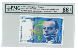 France French 50 Franc Bank Note Saint Exupery Pmg 66 Epq Gem Unc 1993 Pick 157b photo