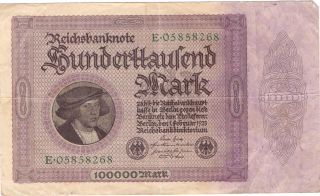 German 1923 100000 Mark Reichsbanknote photo