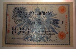 German 100 Mark 1908 Reichsbanknote Old Germany Currency Note Money Marks photo