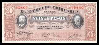 El Estado De Chihuahua 20 Pesos 2.  10.  14,  M926f / Mi - Chi - 64.  2 Xf photo