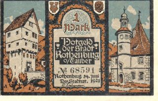 Xxx - Rare German Notgeld 1 Mark Banknote Rothenburg / Tauber 1921 photo