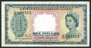 1953 Board Of Commissioners Of Currency Malaya & Borneo Qe $1 photo
