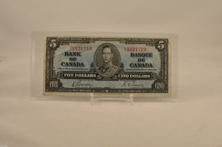 Scarce 1937 Bank Of Canada $5 Note Gordon Towers Gg01 photo