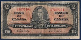 Canada $2 Dollars 1937 P - 59b Sign Gordon - Towers Block X/b Vintage Note photo