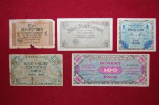 German Ww2 Occupation Paper Banknote Lot;territories Reichsmarks,  Allied Military photo
