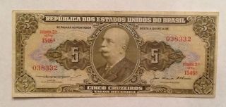 1953 - 60 5 Cruzeiros Brazil A Banknote - We Combine Shipment photo