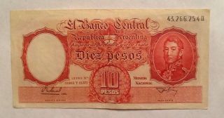 1954 10 Pesos Argentina Banknote - We Combine Shipment photo