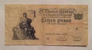 1951 5 Pesos Argentina Banknote - We Combine Shipment photo