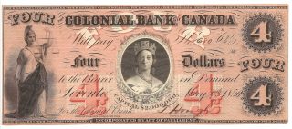 Awesome 1859 Colonial Bank Of Canada $4 Ch 130 - 10 - - 4 - 08 Ef - A Must Have photo