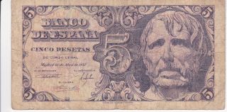 Spain 5 Pesata 1947 Issue Circulated Banknote photo