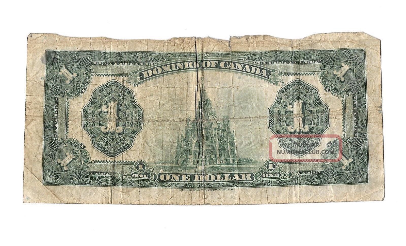 1923 $1 Dominion Of Canada Low Grade Note