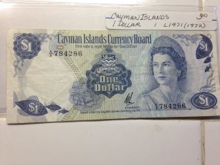 Cayman Islands 1$ Blue Qeii 1971 Banknote A/2 Xf - Au photo
