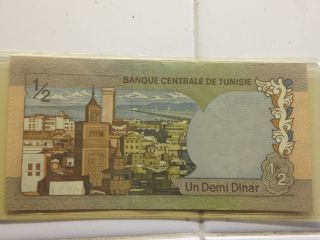1972 Tunisia 1/2 Dinar Banknote Uncirculated photo
