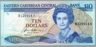 10 Dollars Eastern Caribbean Uncirculated Banknote,  N/d (1985 - 93),  Pick 23 - A1 photo