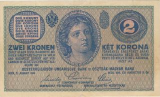 1914 2 Kronen Austria Currency Banknote Note Money Bill Cash Wwi Antique Rare photo