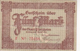 Germany 5 Mark 1919 Issue Circulated Banknote photo