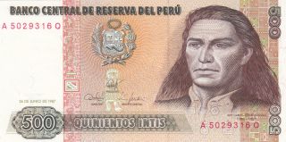 500 Intis From Peru Extra Fine - Aunc Note photo
