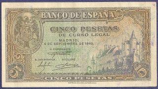 Spain / Espana - 5 Pesetas 1940 - Serie 0000000 (????) photo