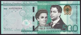Dominican Republic - 500 Pesos,  2014 - Type - First Serie Aa - Unc photo