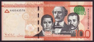 Dominican Republic - 100 Pesos,  2014 - Type - First Serie Aa - Unc photo
