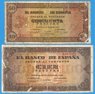 Spain 50,  100 Pesetas 1938,  Burgos - Rare photo