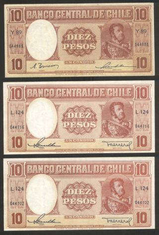 Chile,  Banknote,  3 Items,  10 Pesos / Un Condor 1947 - 1958,  P 111,  Aun/unc photo